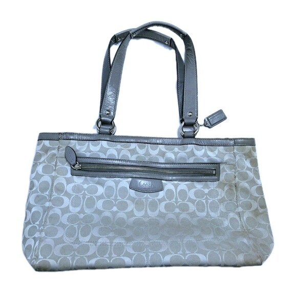 Coach Penelope Signature Jacquard Shoulder Bag Gray Silver F14694 Purse Handbag - Picture 1 of 13